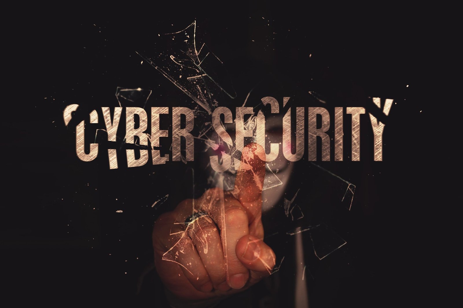cyber security is written with a man pointing finger towards the image
